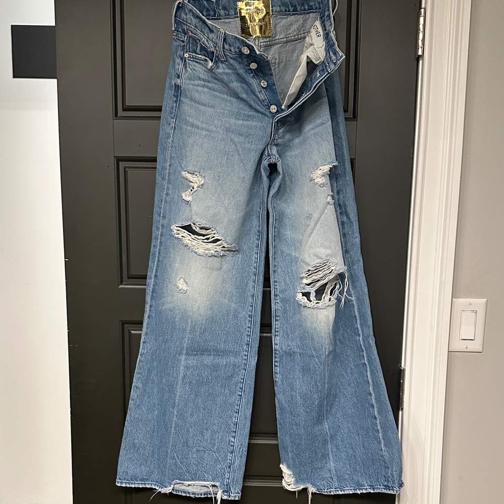 MOTHER Medium Blue Distressed Wide Leg the ditcher roller sneak IYKYK